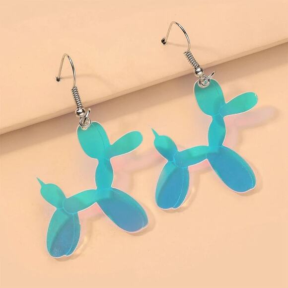 Iridescent Balloon Dog Acrylic Earrings - Picture 10 of 11